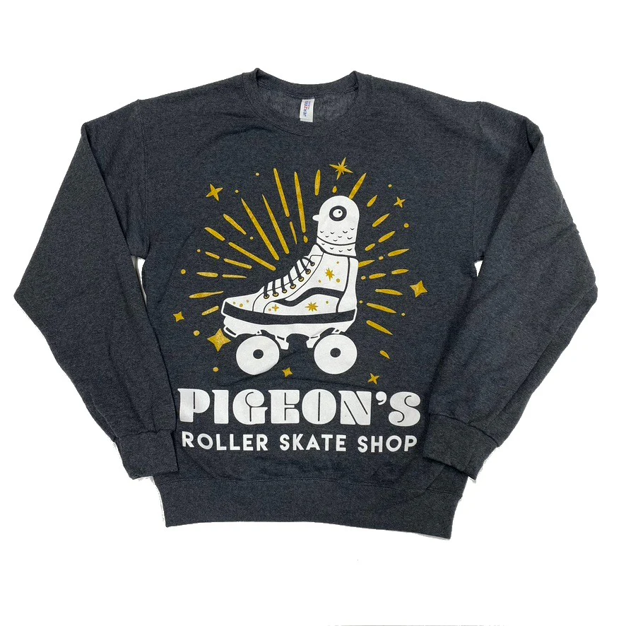 Pigeon's Roller Skate Shop Crewneck - GREY/GOLD - Image 3